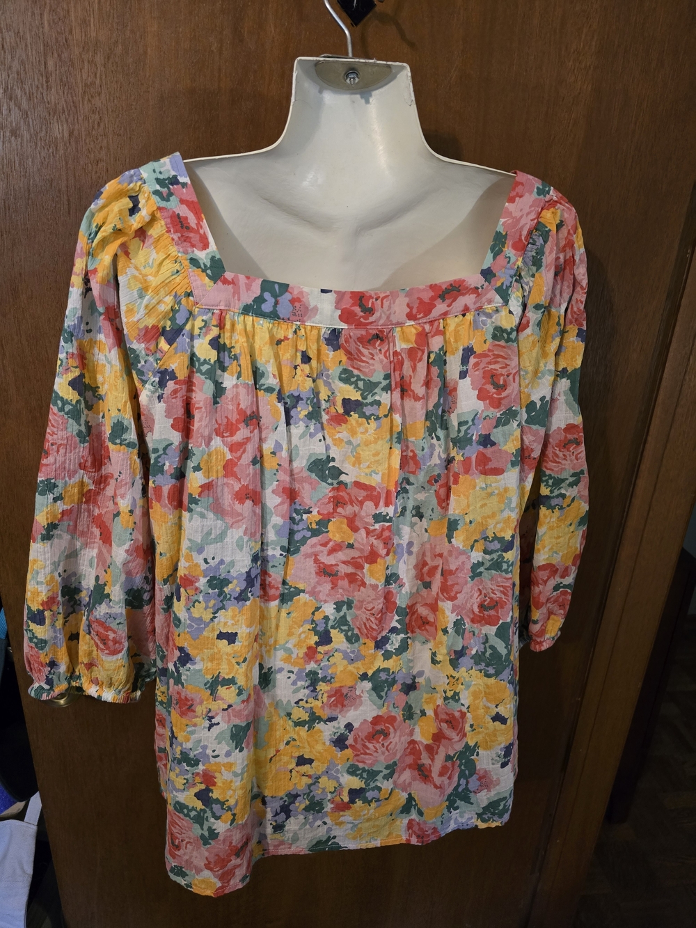 Chaps Floral Square-Neck Tunic in Yellow, Pink & Green